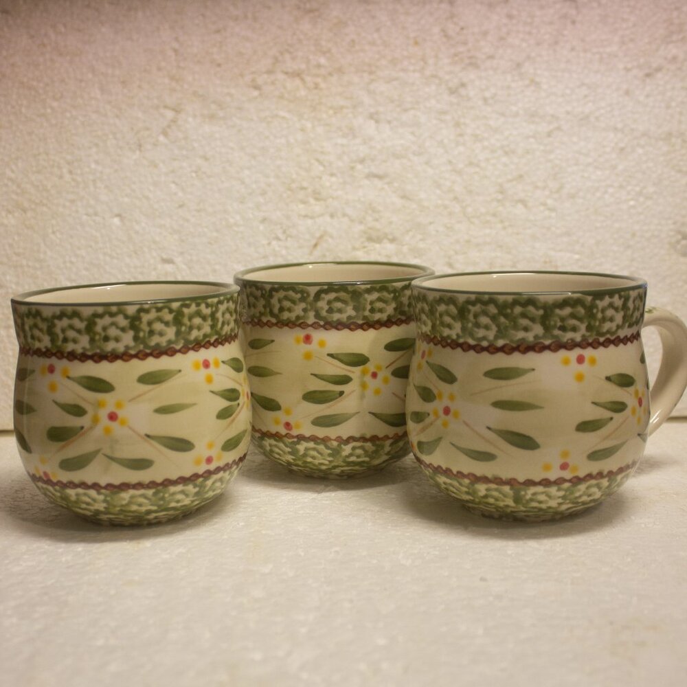 Temptations By Tara Coffee Cup Pot Belly Mug Old World Green Set of 3